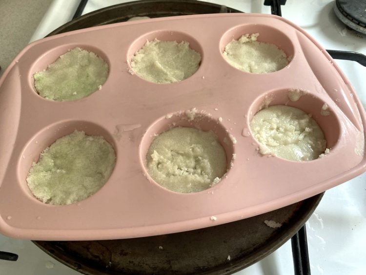 A batch of peppermint sugar scrub bars waiting to set
