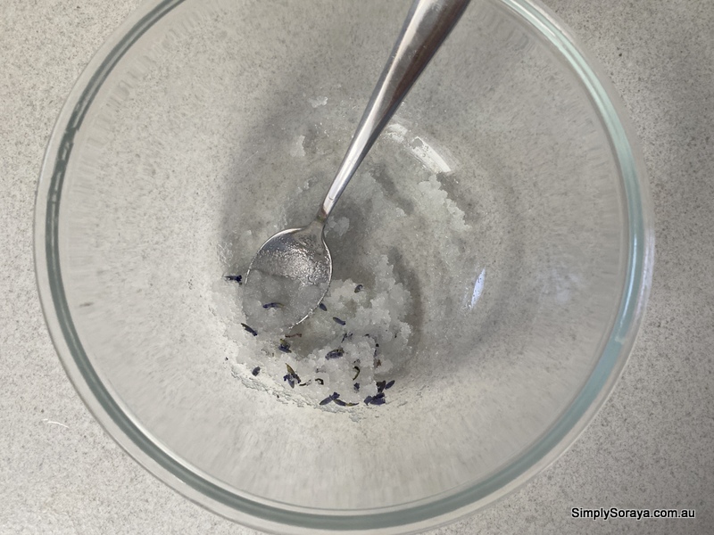 Mixing the lavender lip scrub