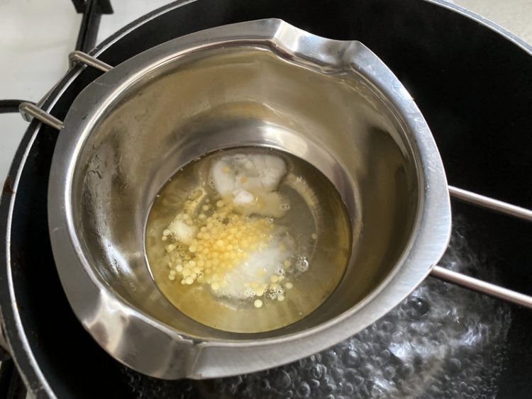 Melting the shea butter, coconut oil and beeswax