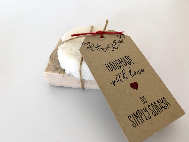 sugar scrub bar packaged with apple and cinnamon soaps